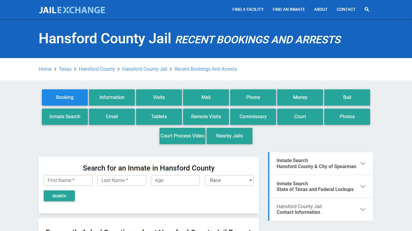 Hansford County Jail Recent Bookings And Arrests - Jail Exchange