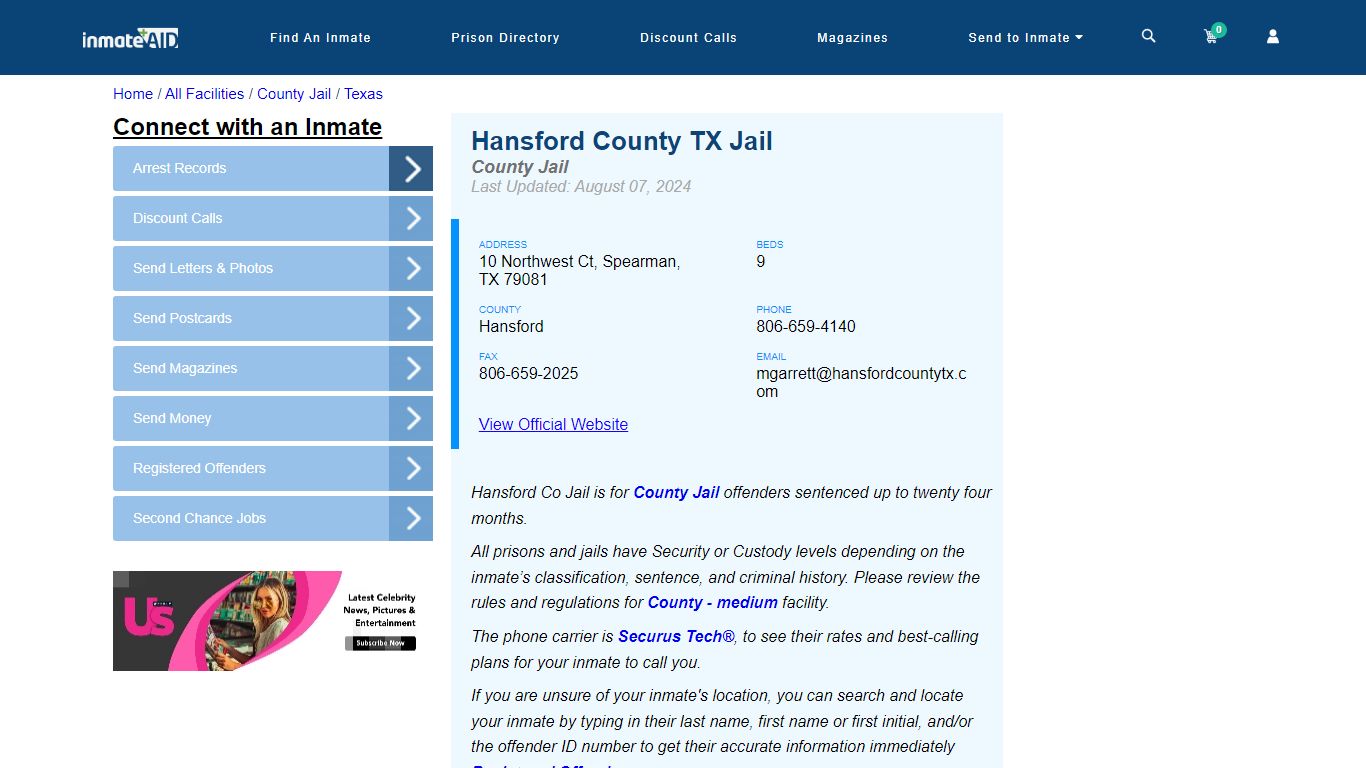 Hansford County TX Jail - Inmate Locator - Spearman, TX